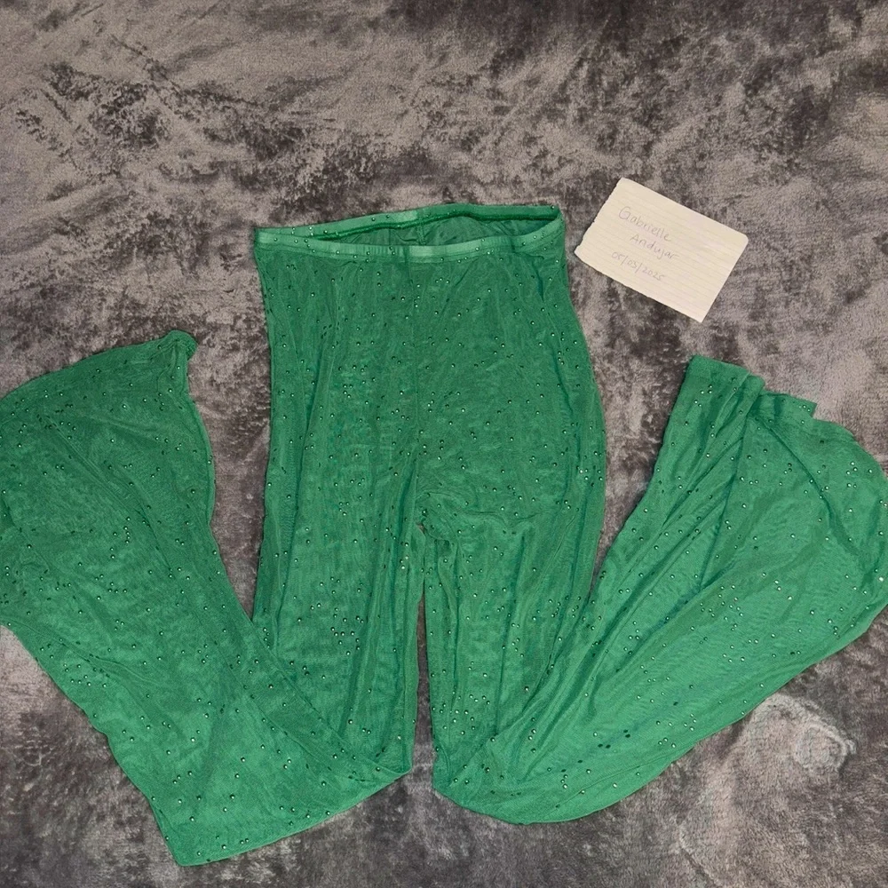 Green Mesh Rhinestone Pants - Picture 1 of 2